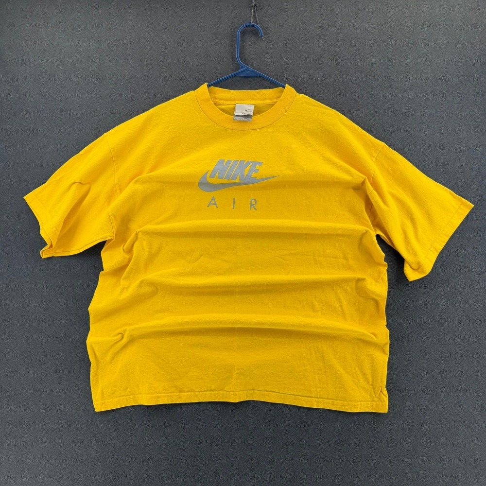 VTG Y2k Nike Air T Shirt Yellow Silver Gray Spellout Big Logo Swoosh Mens 2XL